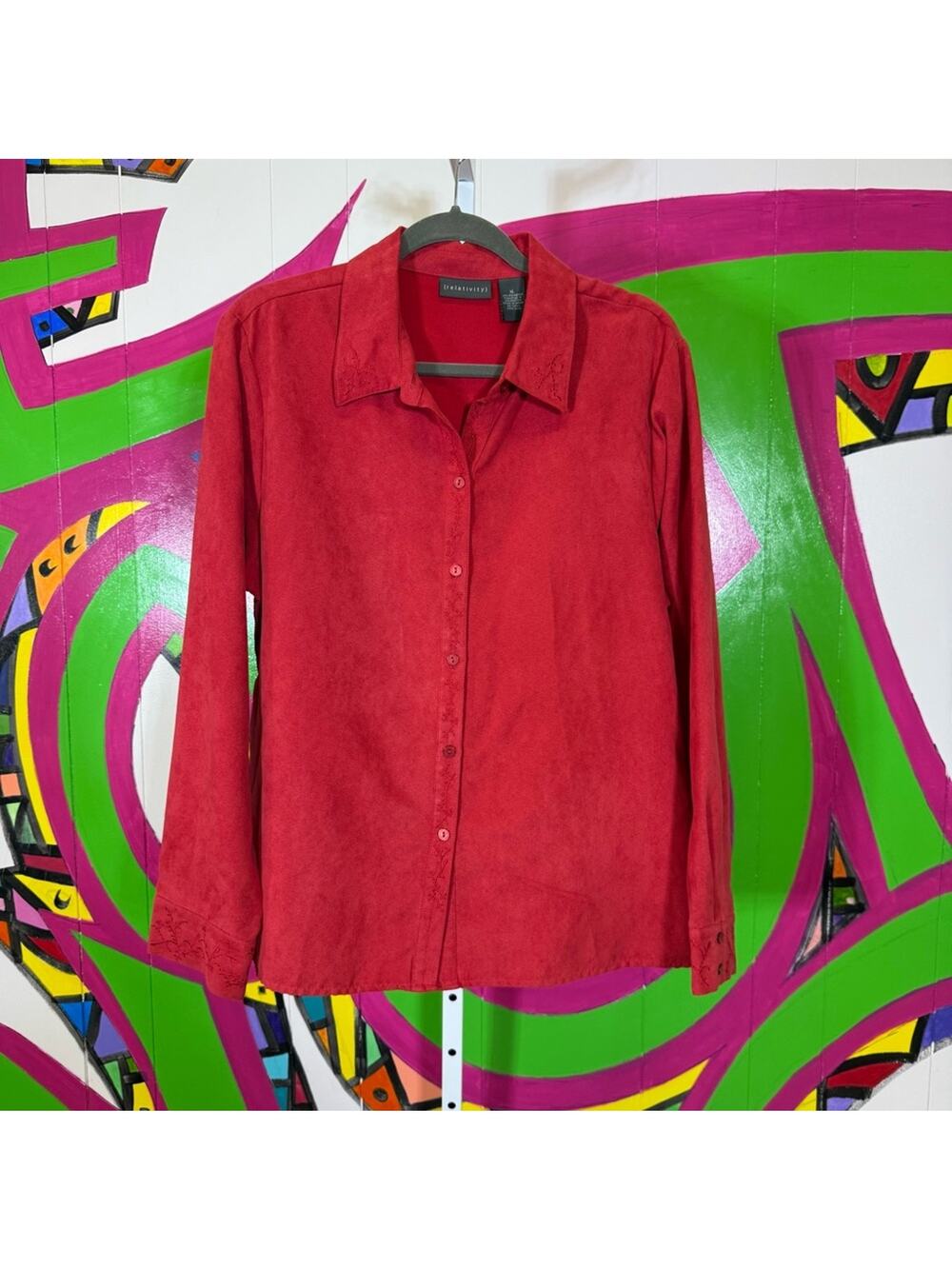 Relativity Red Blouse, Embroidered details. Size XL. In excellent condition!